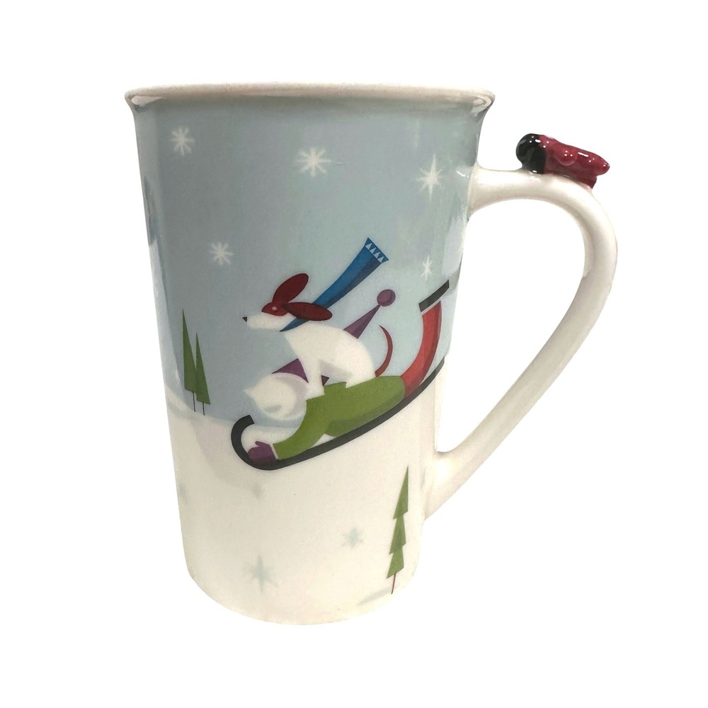 Starbucks 2011 Winter Ice Skating Sledding Dog Mug Red‎ Airplane Bone China 8 oz